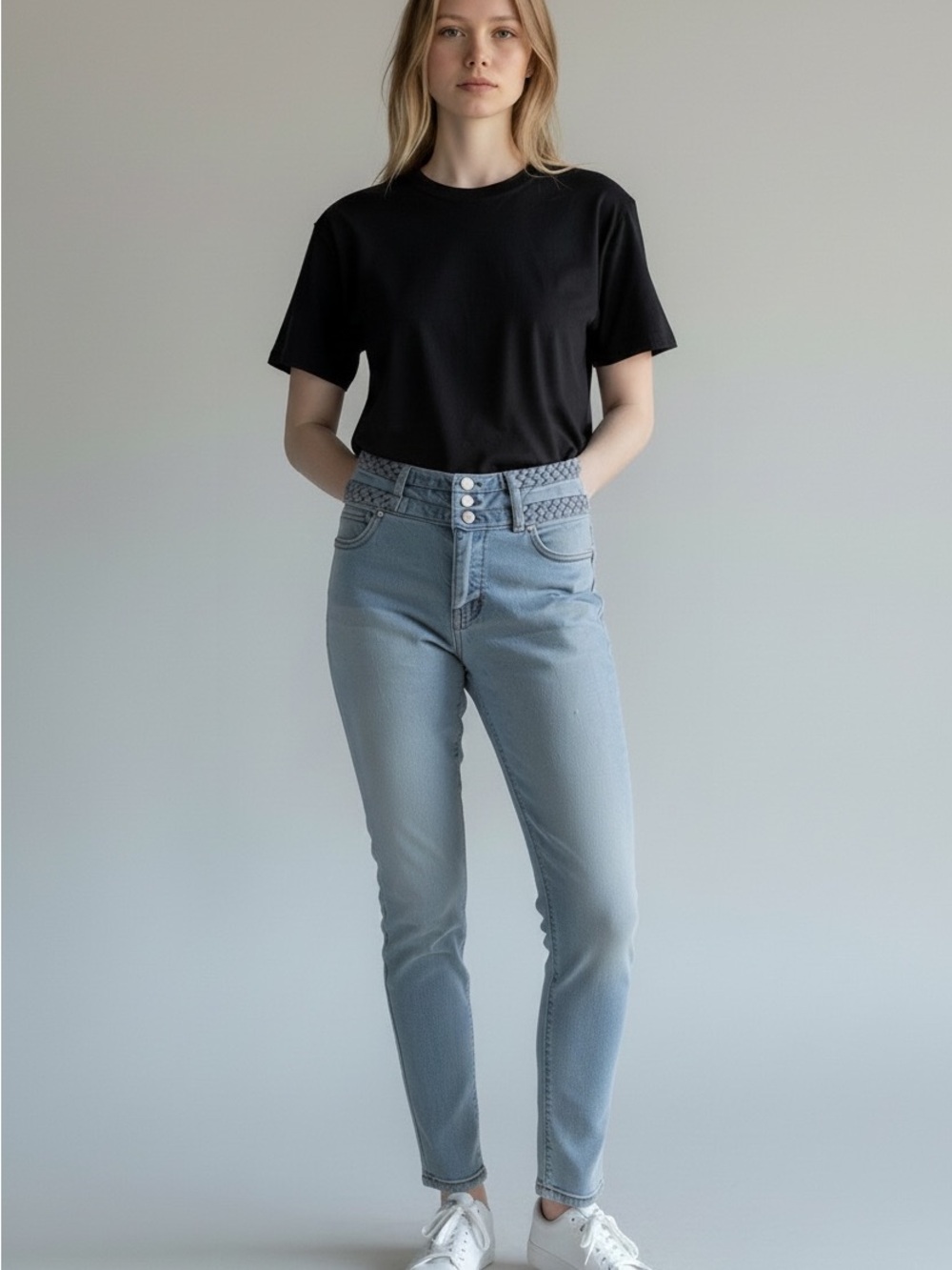 GUC White House Black Market Slim Ankle Jeans Extra High Rise Braided Waist Sz 8
